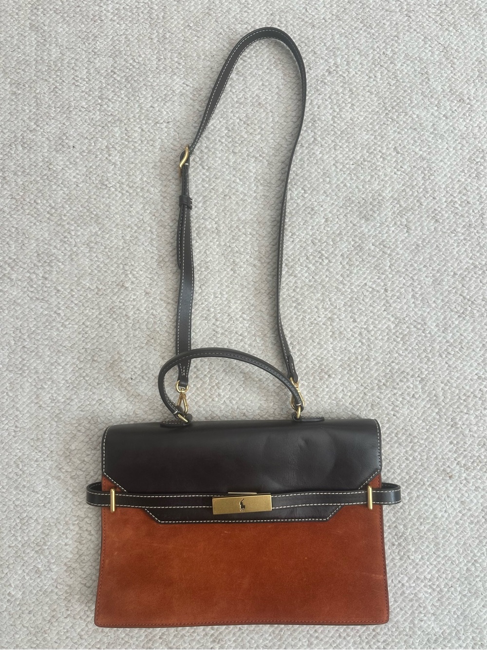 Polo Ralph Lauren Two-Tone Suede & Leather Top-Handle Crossbody Bag
